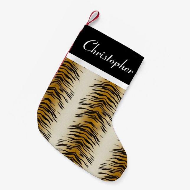 Tiger Animal Print Personalised Christmas Stocking (Front (Hanging))