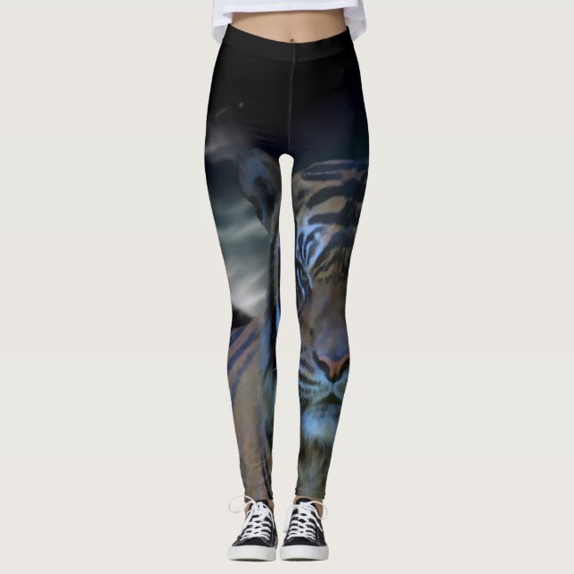Tiger Animal Print Watercolor Fantasy Leggings (Front)