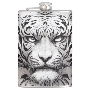 Tiger Animal Wild Nature Illustration Line Epic Hip Flask