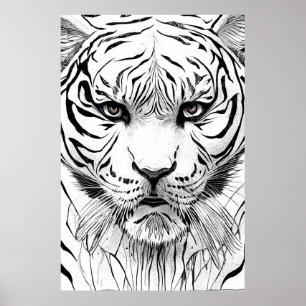 Tiger Animal Wild Nature Illustration Line Epic Poster