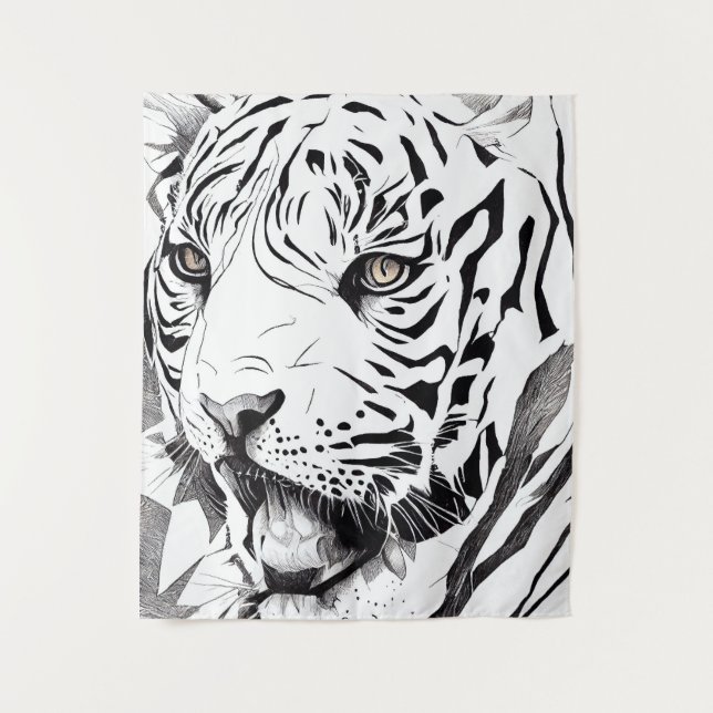 Tiger Animal Wild Nature Illustration Line Epic Tapestry (Front)