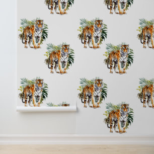 Tiger Animal with Leaves Wallpaper