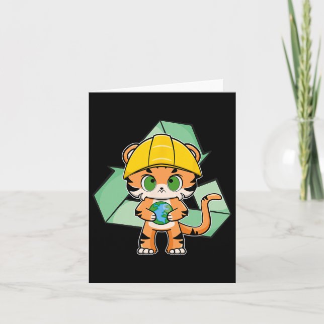 Tiger Anime Cat Earth Day  Card (Front)