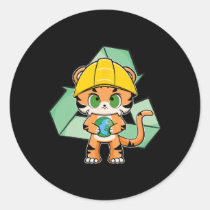 Tiger Anime Cat Earth Day Classic Round Sticker