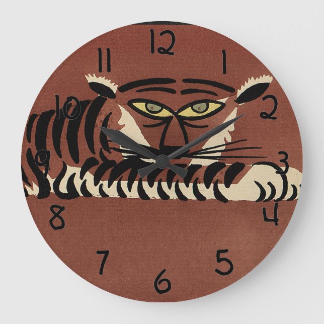 Tiger - Antiquarian, Colourful Book Illustration Large Clock (Front)