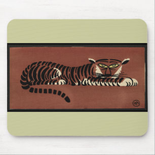 Tiger - Antiquarian, Colourful Book Illustration Mouse Mat