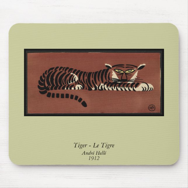 Tiger - Antiquarian, Colourful Book Illustration Mouse Mat (Front)