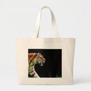 Tiger Approaching - Wild Animal Artwork Large Tote Bag