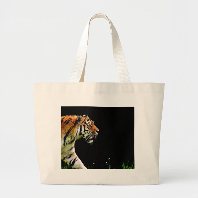 Tiger Approaching - Wild Animal Artwork Large Tote Bag (Front)