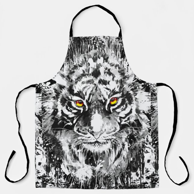Tiger Apron | Tiger Drawing | Black and white (Front)