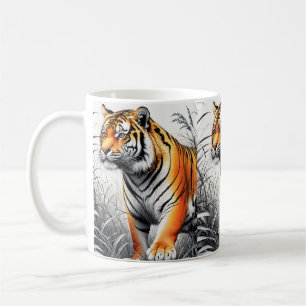 Tiger Art Color Partial Black White Drawing Coffee Mug