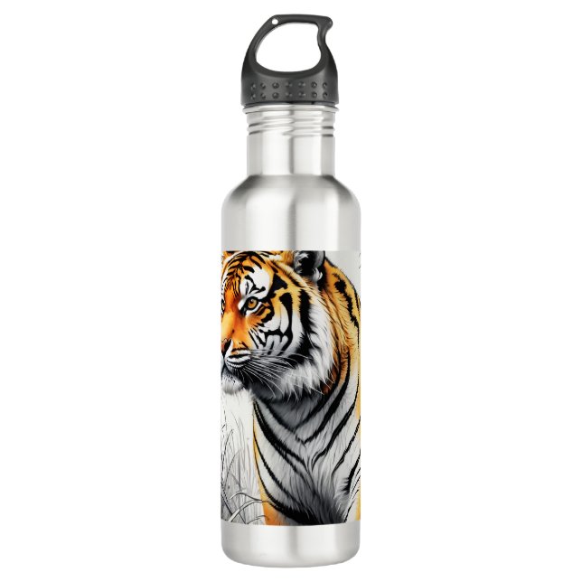 Tiger Art Colour Partial Black White Drawing 710 Ml Water Bottle (Front)