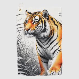 Tiger Art Colour Partial Black White Drawing Golf Towel