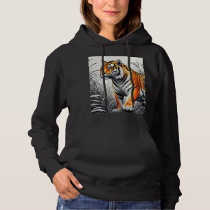Tiger Art Colour Partial Black White Drawing Hoodie