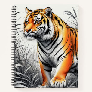 Tiger Art Colour Partial Black White Drawing Notebook