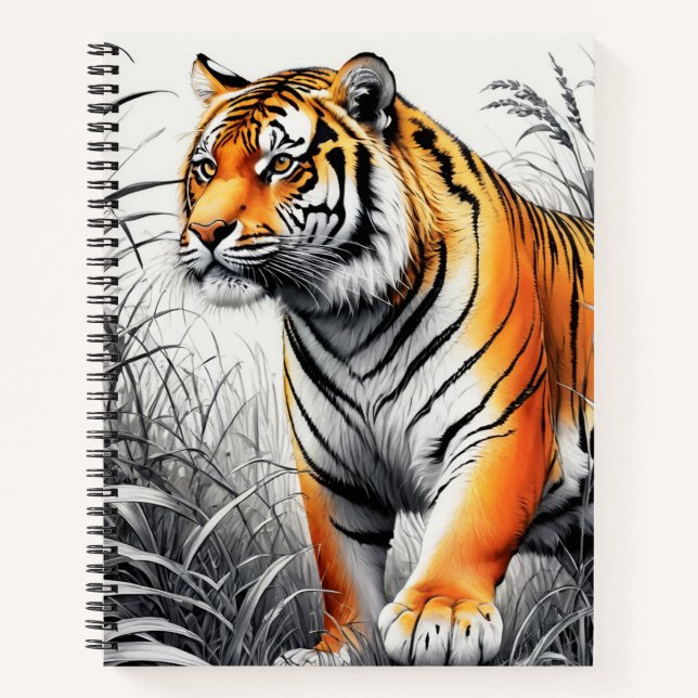 Tiger Art Colour Partial Black White Drawing Notebook (Front)
