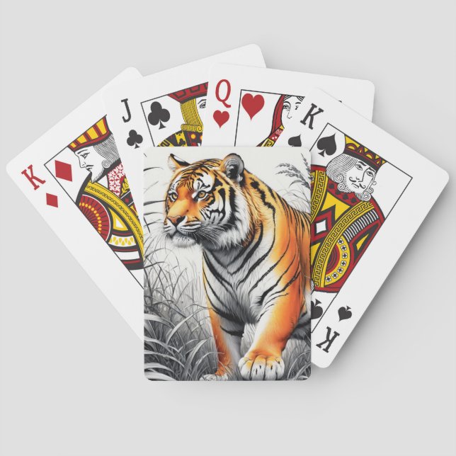 Tiger Art Colour Partial Black White Drawing Playing Cards (Back)