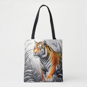 Tiger Art Colour Partial Black White Drawing Tote Bag