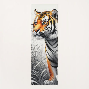 Tiger Art Colour Partial Black White Drawing Yoga Mat
