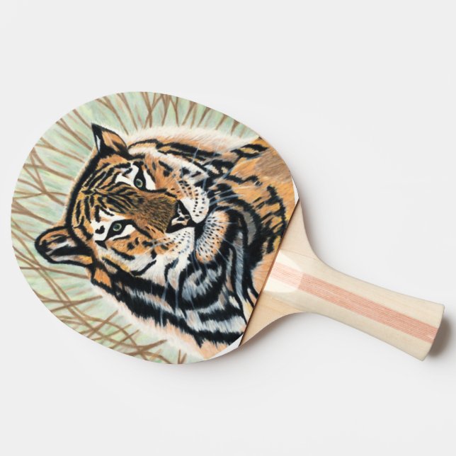 Tiger Art Colour Pencil Drawing Ping Pong Paddle (Side)