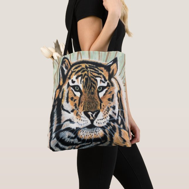Tiger Art Colour Pencil Drawing Tote Bag (Close Up)