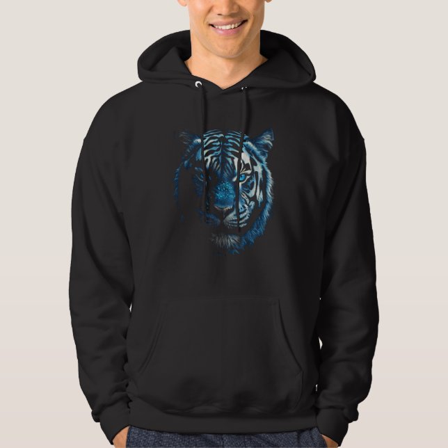 Tiger Artwork - Blue Eyes - Animal Art Motif Tiger Hoodie (Front)