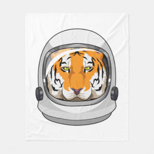 Tiger as Astronaut with Helmet Fleece Blanket