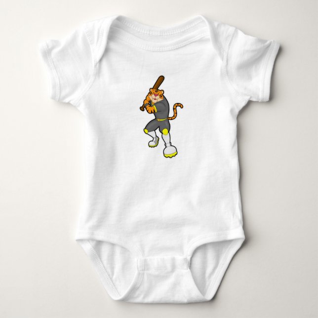 Tiger as Baseball player with Baseball bat Baby Bodysuit (Front)