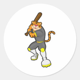 Tiger as Baseball player with Baseball bat Classic Round Sticker