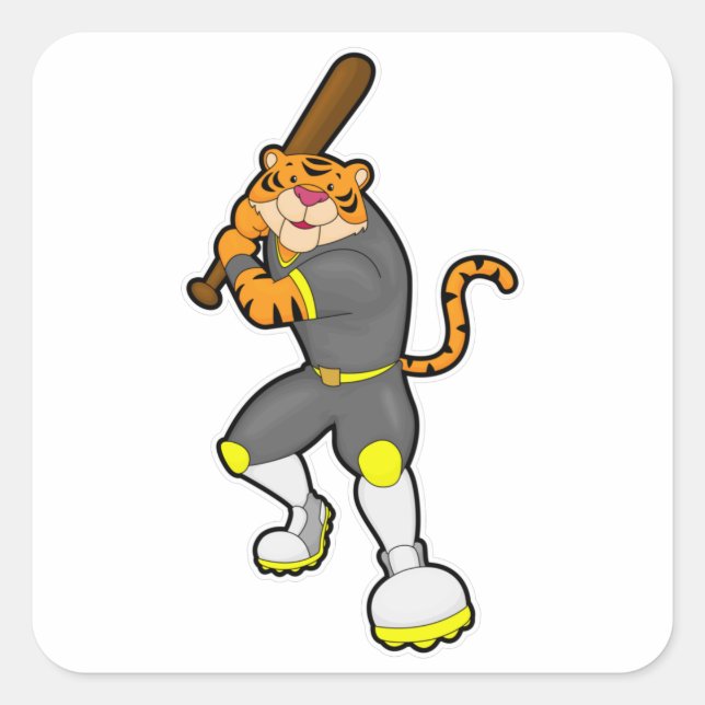 Tiger as Baseball player with Baseball bat Square Sticker (Front)