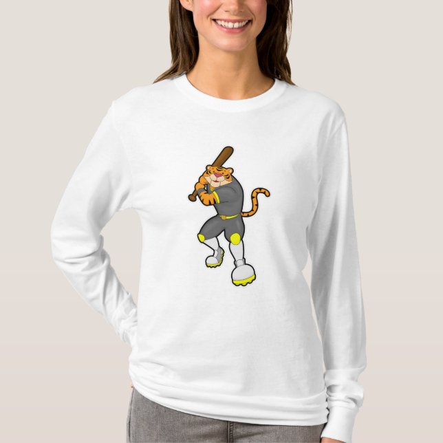 Tiger as Baseball player with Baseball bat T-Shirt (Front)
