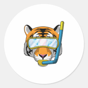 Tiger as Diver with Snorkel Classic Round Sticker
