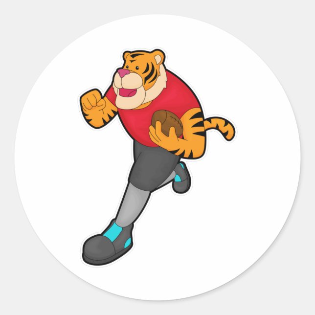 Tiger as Football player with Football Classic Round Sticker (Front)
