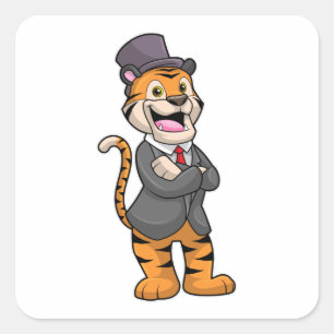 Tiger as Groom with Jacket & Hat Square Sticker