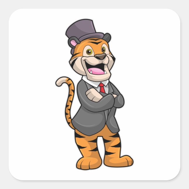 Tiger as Groom with Jacket & Hat Square Sticker (Front)