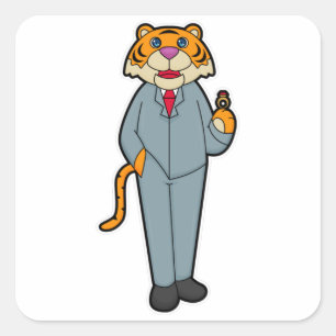 Tiger as Groom with Wedding ring Square Sticker