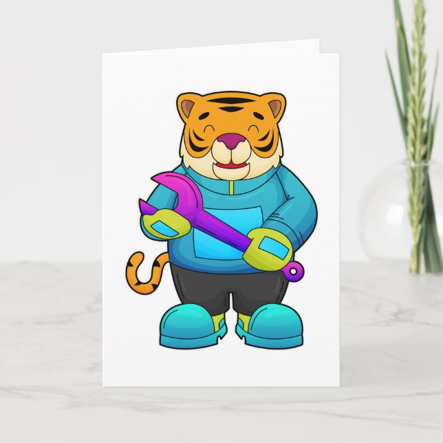 Tiger as Mechanic with Wrench Card (Front)