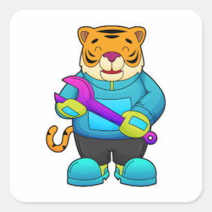 Tiger as Mechanic with Wrench Square Sticker