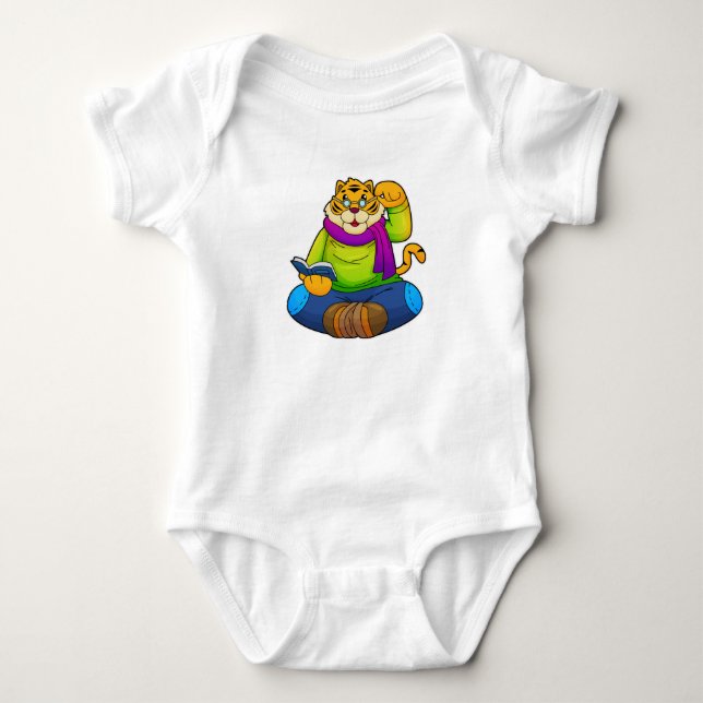 Tiger as Nerd with Book Baby Bodysuit (Front)
