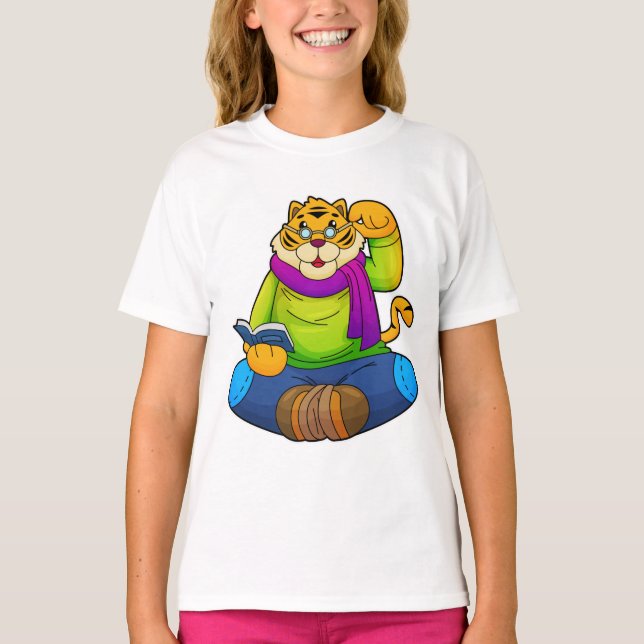 Tiger as Nerd with Book T-Shirt (Front)