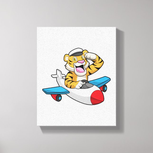 Tiger as Pilot in Plane Canvas Print (Front)