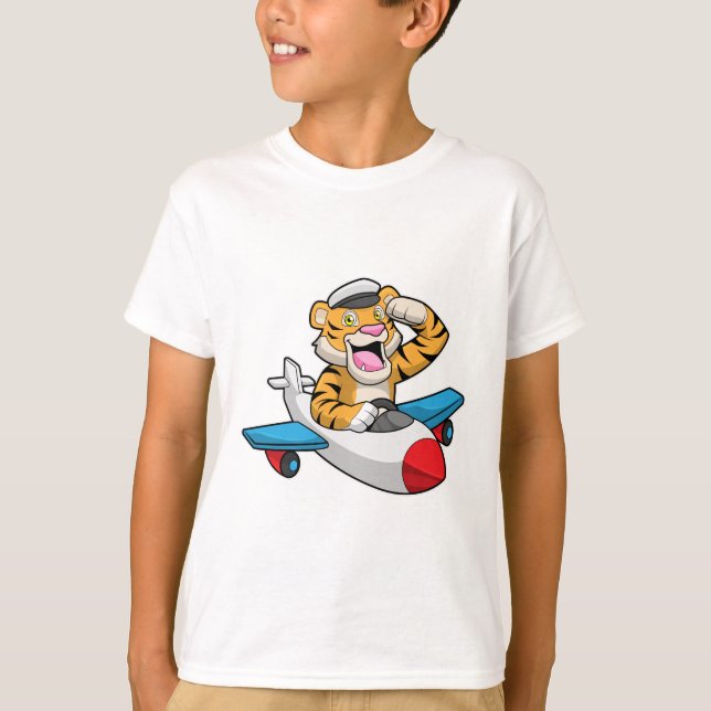Tiger as Pilot in Plane T-Shirt (Front)