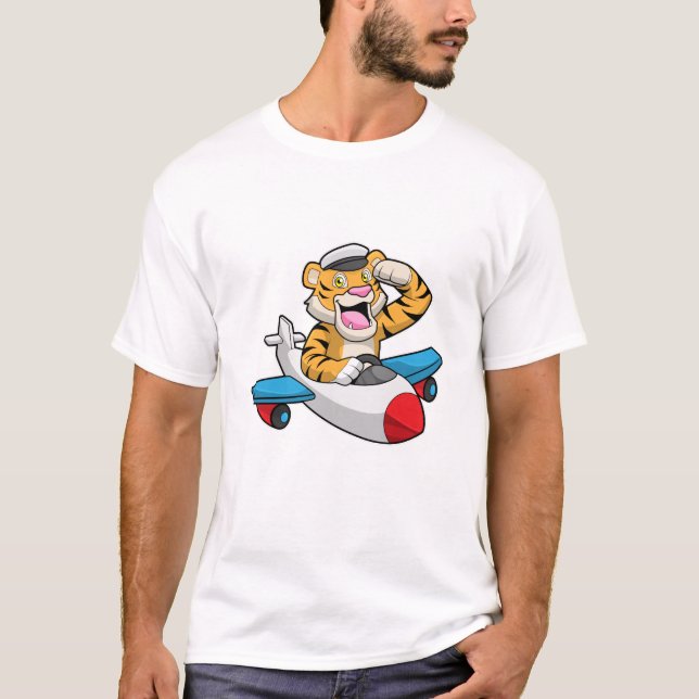 Tiger as Pilot in Plane T-Shirt (Front)