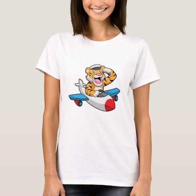 Tiger as Pilot in Plane T-Shirt (Front)