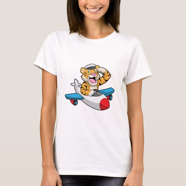 Tiger as Pilot in Plane T-Shirt (Front)