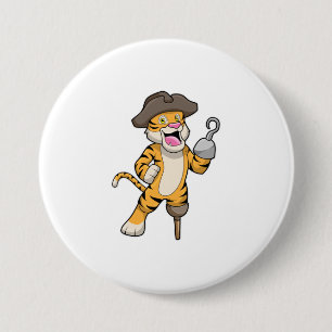 Tiger as Pirate with Wooden leg & Hooked hand 7.5 Cm Round Badge