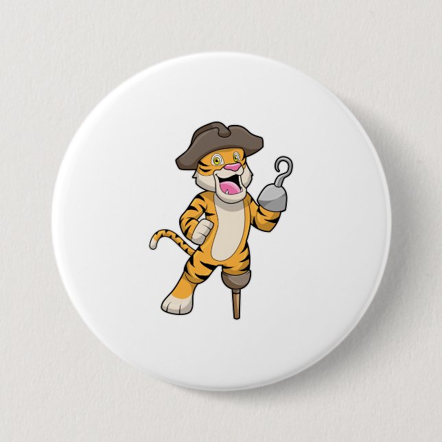 Tiger as Pirate with Wooden leg & Hooked hand 7.5 Cm Round Badge (Front)
