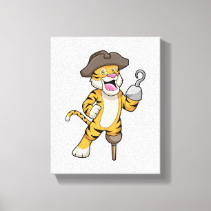 Tiger as Pirate with Wooden leg & Hooked hand Canvas Print