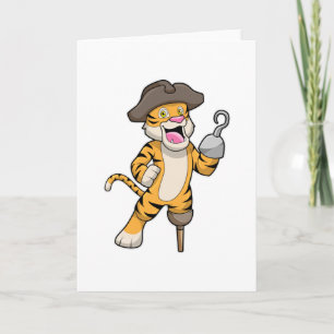 Tiger as Pirate with Wooden leg & Hooked hand Card