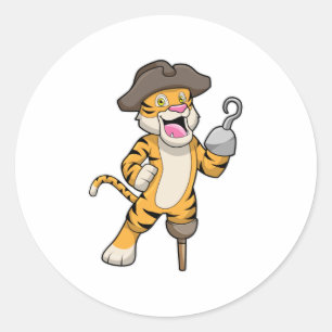 Tiger as Pirate with Wooden leg & Hooked hand Classic Round Sticker